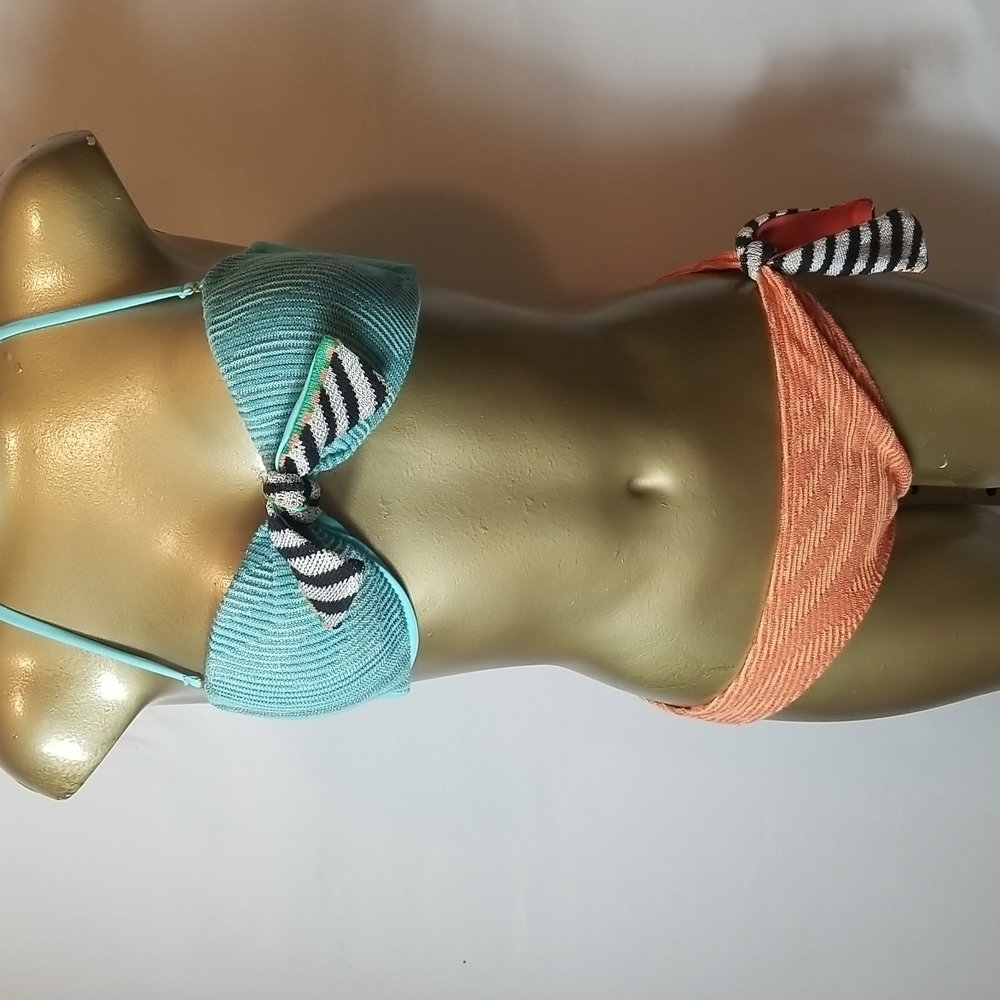 CECELIA PRADO DUE TWO PIECE ORANGE AND TURQUOISE BIKINI